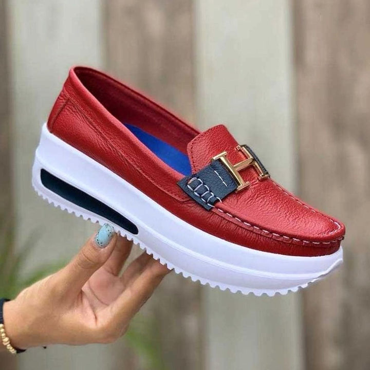 Women's Platform Slip-On Loafers Metal Buckle Detail