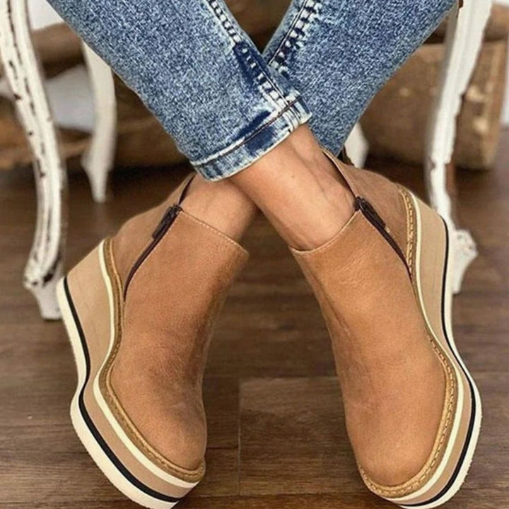 Women's Platform Wedge Zip-Up Ankle Boots