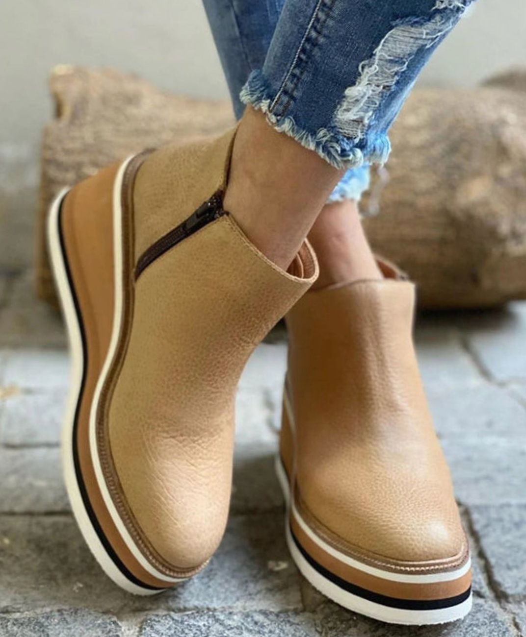 Women's Platform Wedge Zip-Up Ankle Boots