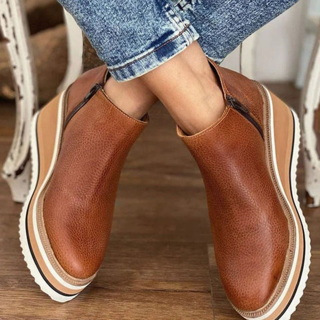 Women's Platform Wedge Zip-Up Ankle Boots