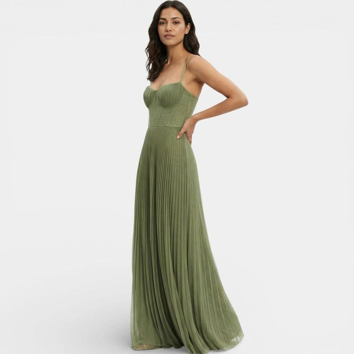 Women's Pleated Corset Bodice Formal Maxi Gown