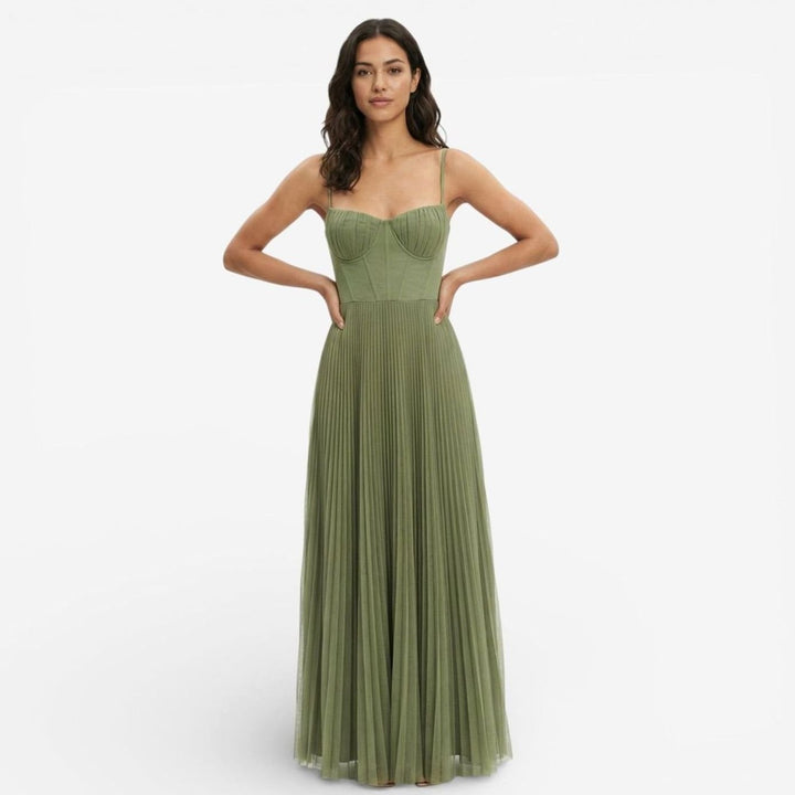 Women's Pleated Corset Bodice Formal Maxi Gown