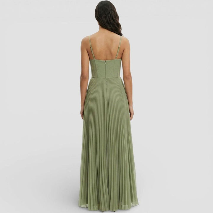 Women's Pleated Corset Bodice Formal Maxi Gown