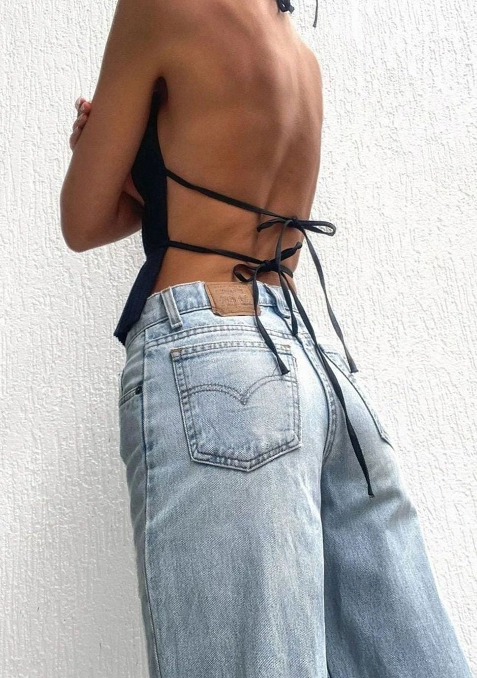 Women's Pleated Roll-Neck Backless Halter Neck Top