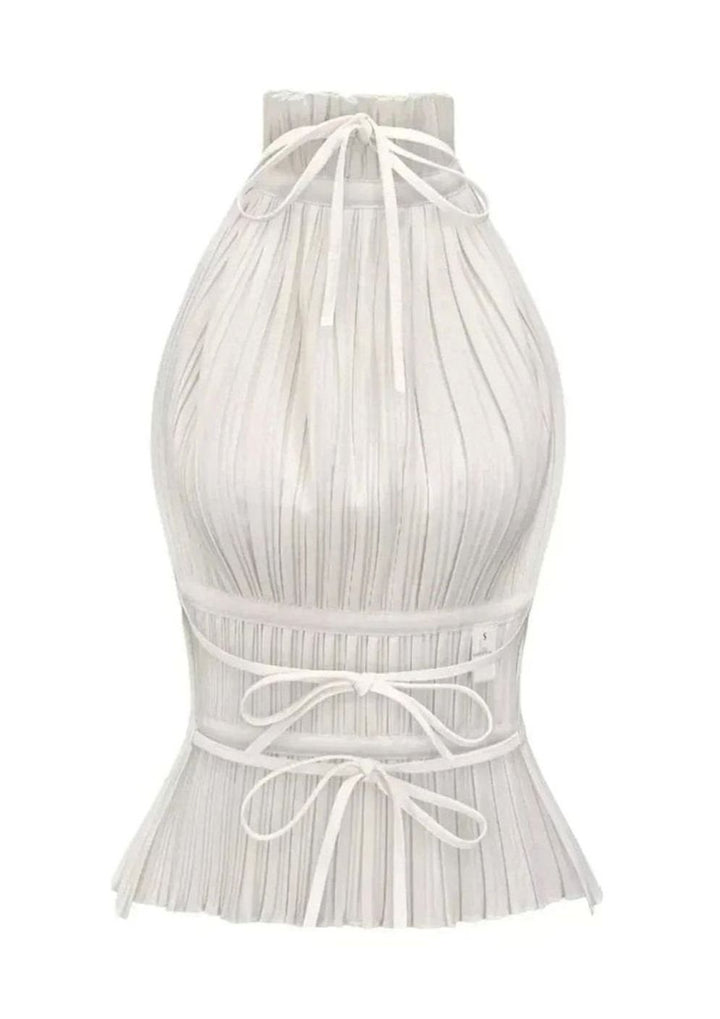 Women's Pleated Roll-Neck Backless Halter Neck Top