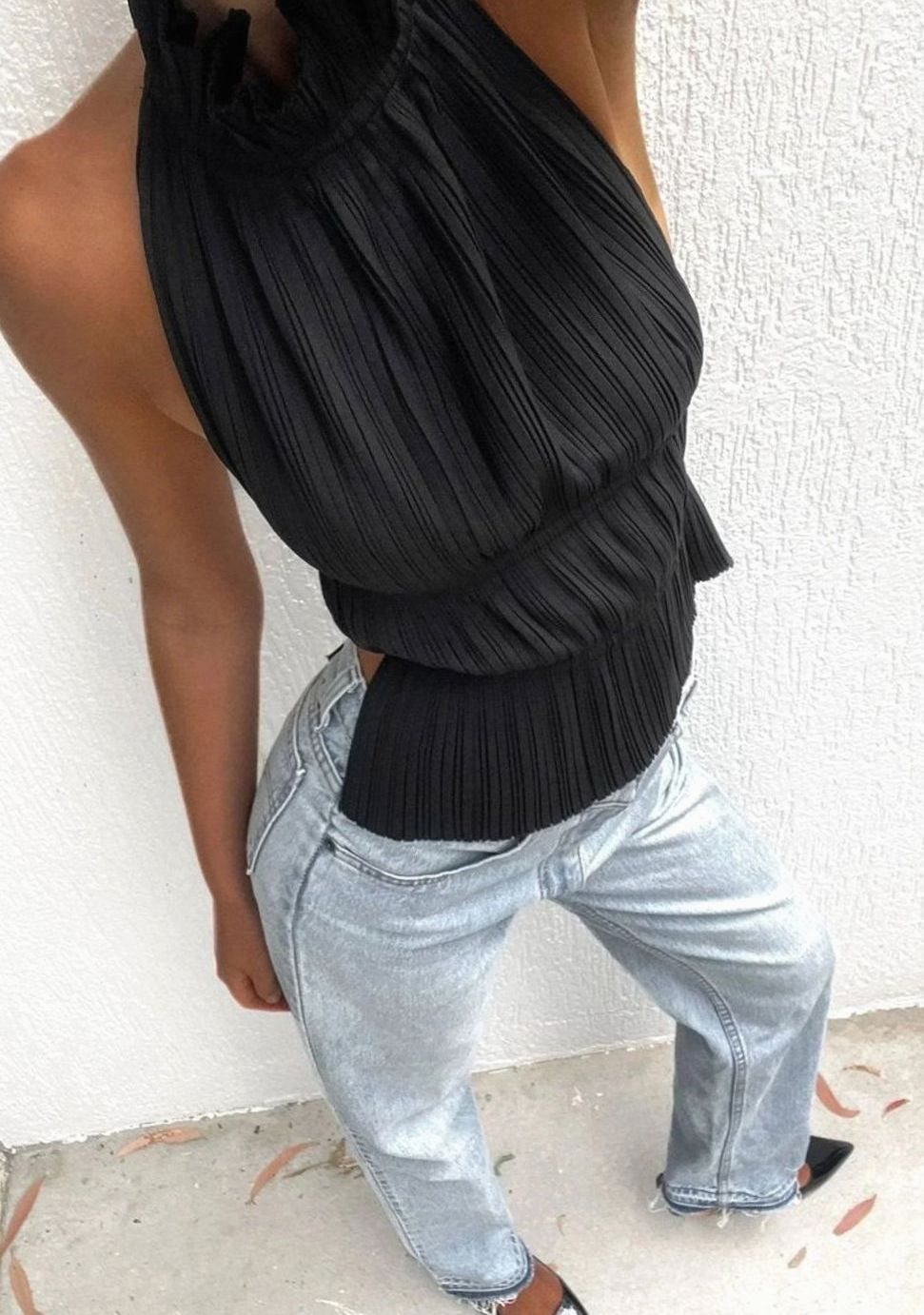 Women's Pleated Roll-Neck Backless Halter Neck Top