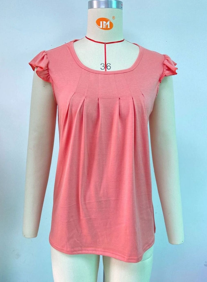 Women's Pleated Ruffle-Sleeve Loose-Fit Blouse Top