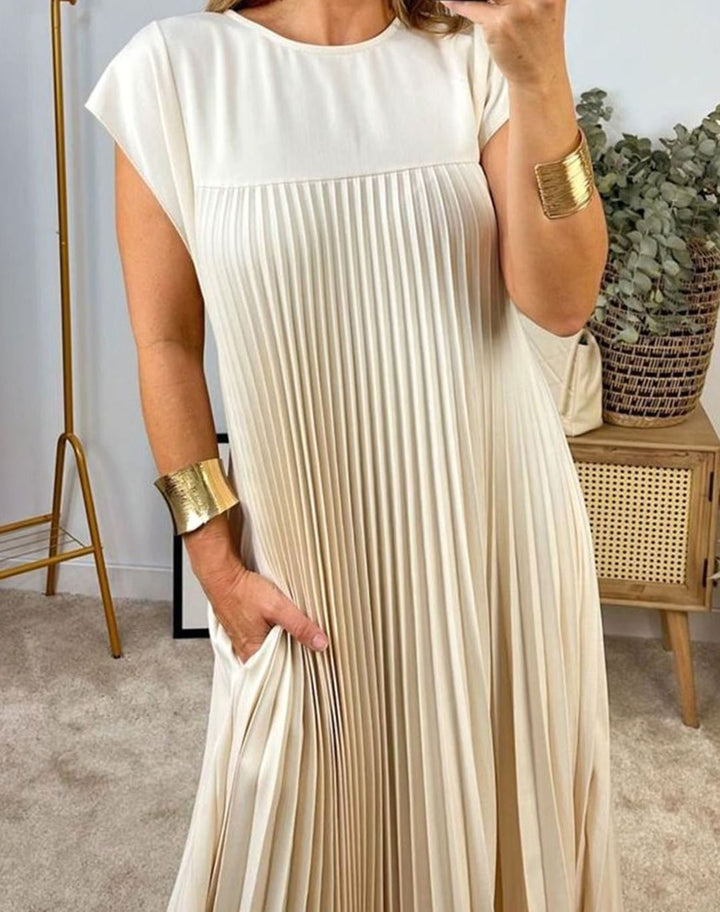Women's Pleated Sleeveless Midi Dress with Pockets