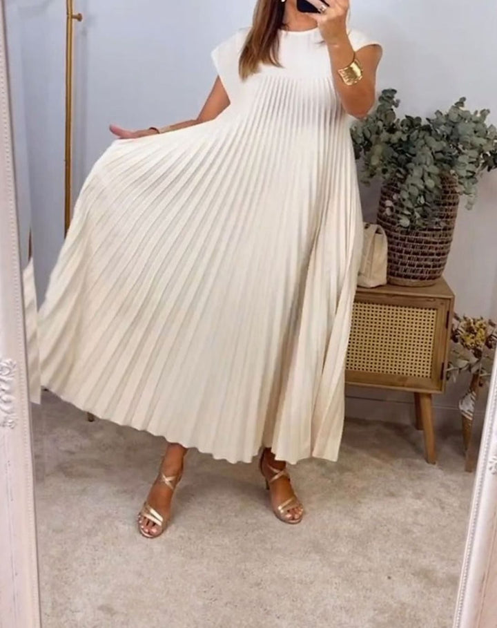 Women's Pleated Sleeveless Midi Dress with Pockets