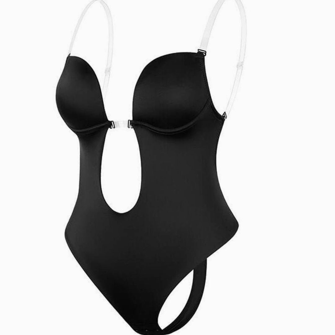 Women's Plunge Backless Shapewear Thong Bodysuit Clear Straps