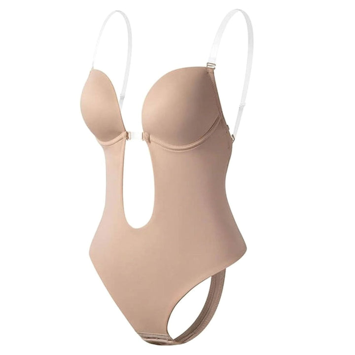 Women's Plunge Backless Shapewear Thong Bodysuit Clear Straps
