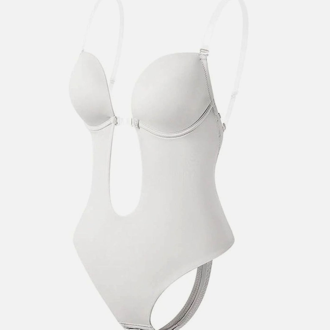 Women's Plunge Backless Shapewear Thong Bodysuit Clear Straps