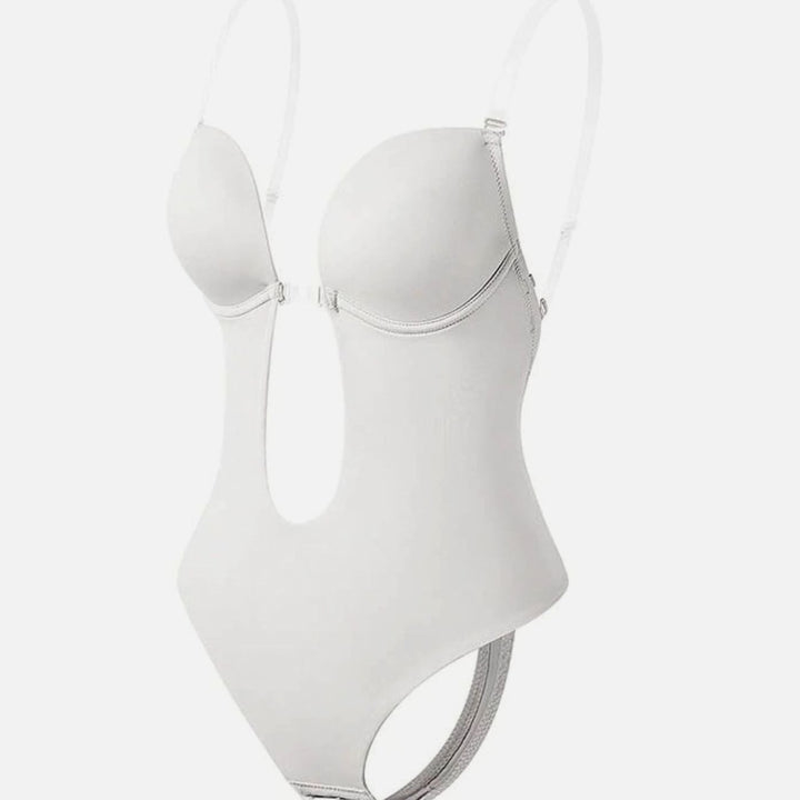 Women's Plunge Backless Shapewear Thong Bodysuit Clear Straps