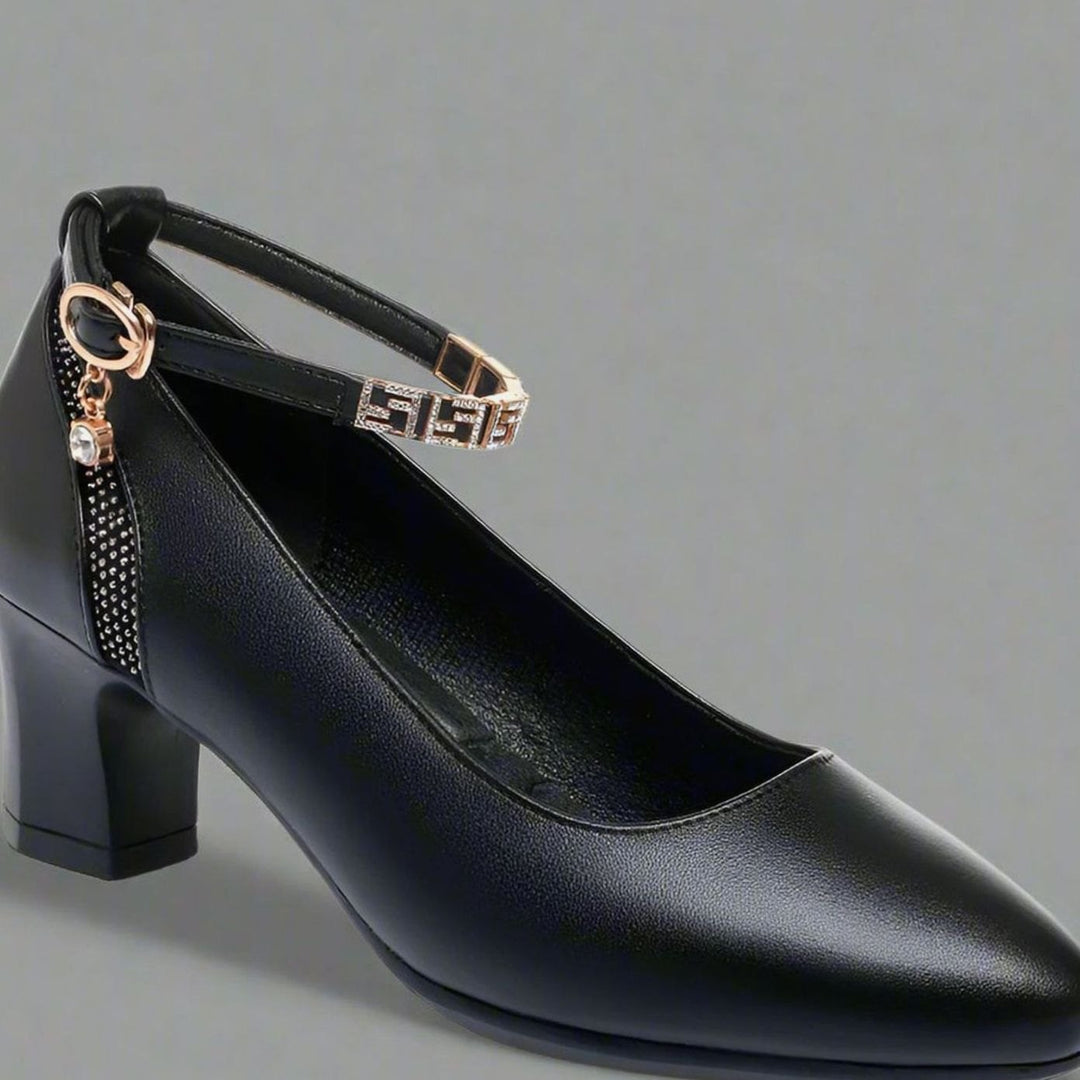 Women's Pointed-Toe Block-Heel Jewelled Ankle Strap Pumps