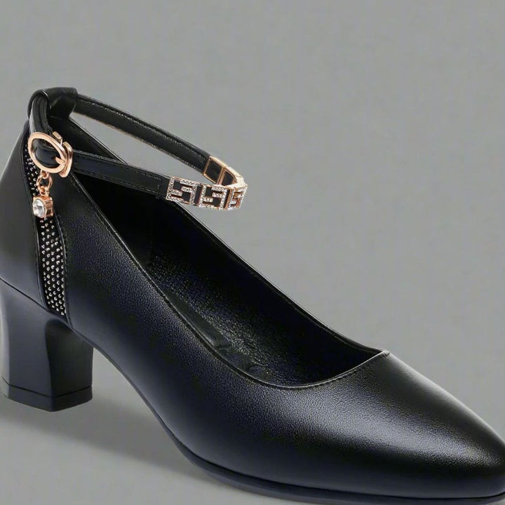 Women's Pointed-Toe Block-Heel Jewelled Ankle Strap Pumps