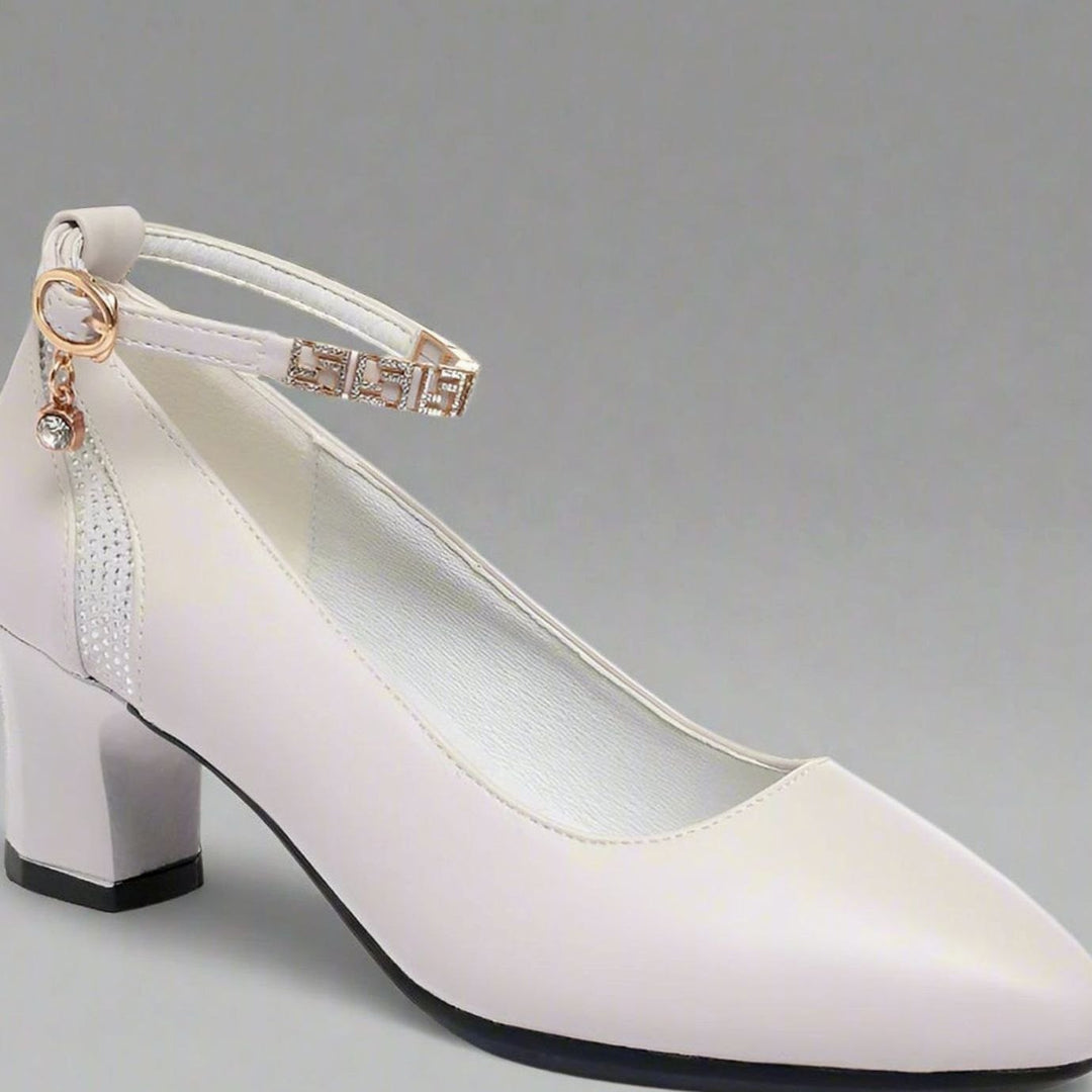 Women's Pointed-Toe Block-Heel Jewelled Ankle Strap Pumps