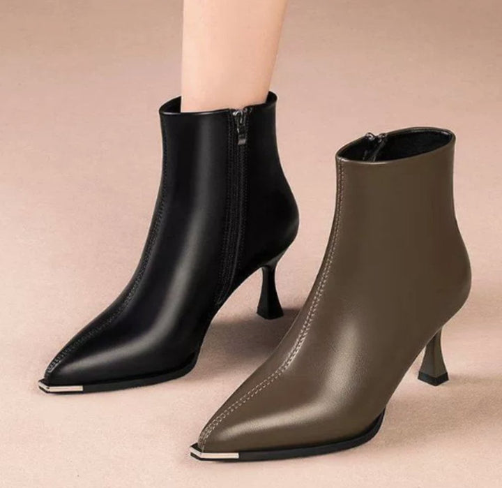 Women's Pointed-Toe Kitten Heel Faux Leather Ankle Boots