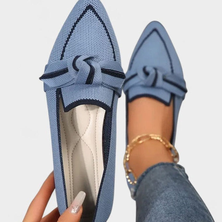 Women's Pointed-Toe Knit Bow-Detail Slip-On Flat Loafers - Light Blue