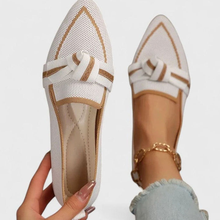 Women's Pointed-Toe Knit Bow-Detail Slip-On Flat Loafers - White