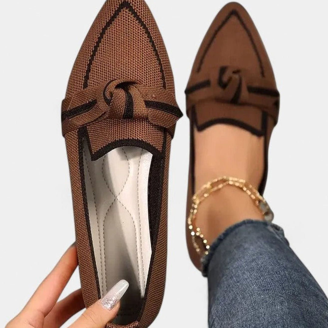Women's Pointed-Toe Knit Bow-Detail Slip-On Flat Loafers - Brown