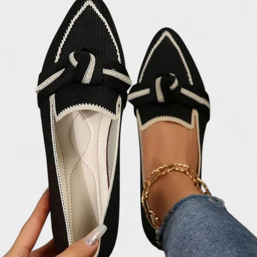Women's Pointed-Toe Knit Bow-Detail Slip-On Flat Loafers - Black