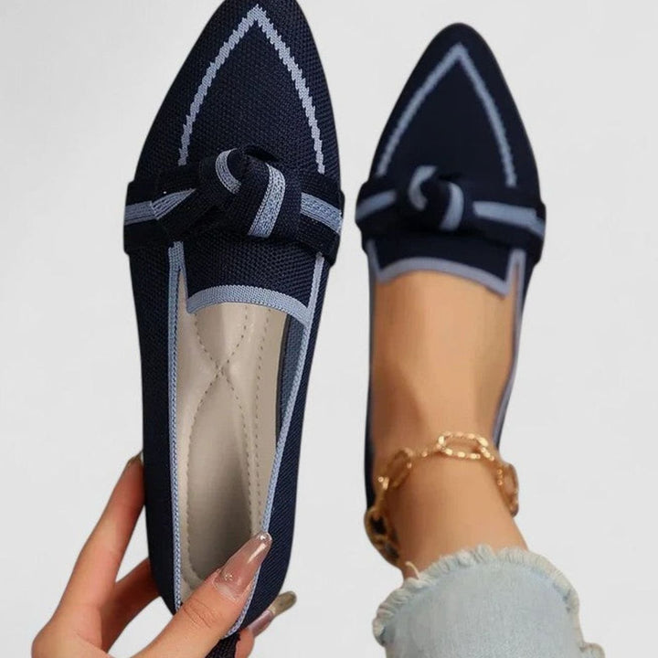 Women's Pointed-Toe Knit Bow-Detail Slip-On Flat Loafers - Dark Blue