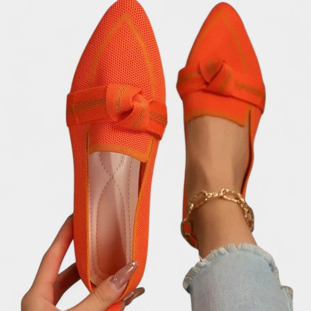Women's Pointed-Toe Knit Bow-Detail Slip-On Flat Loafers - Orange