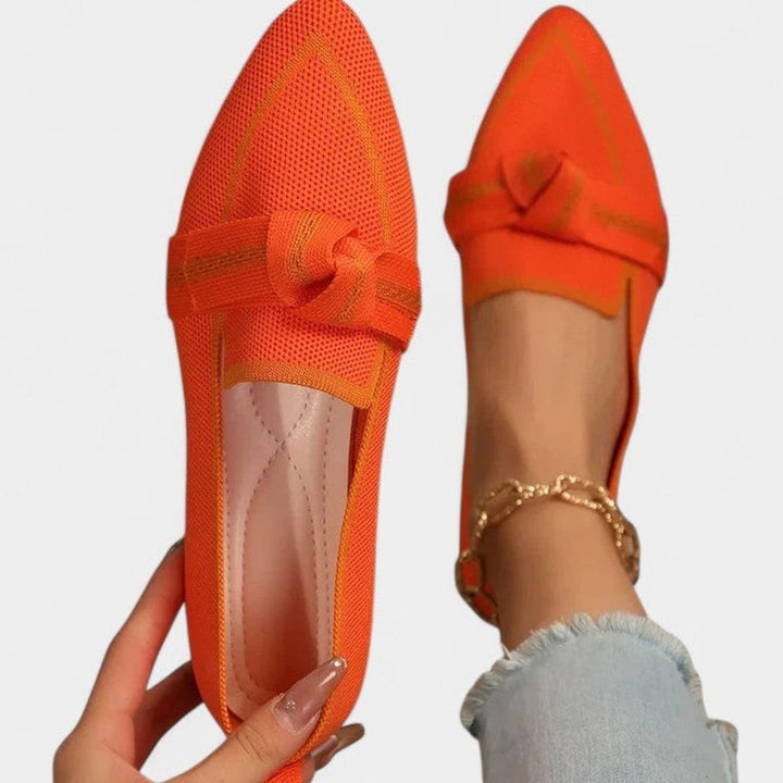 Women's Pointed-Toe Knit Bow-Detail Slip-On Flat Loafers - Orange