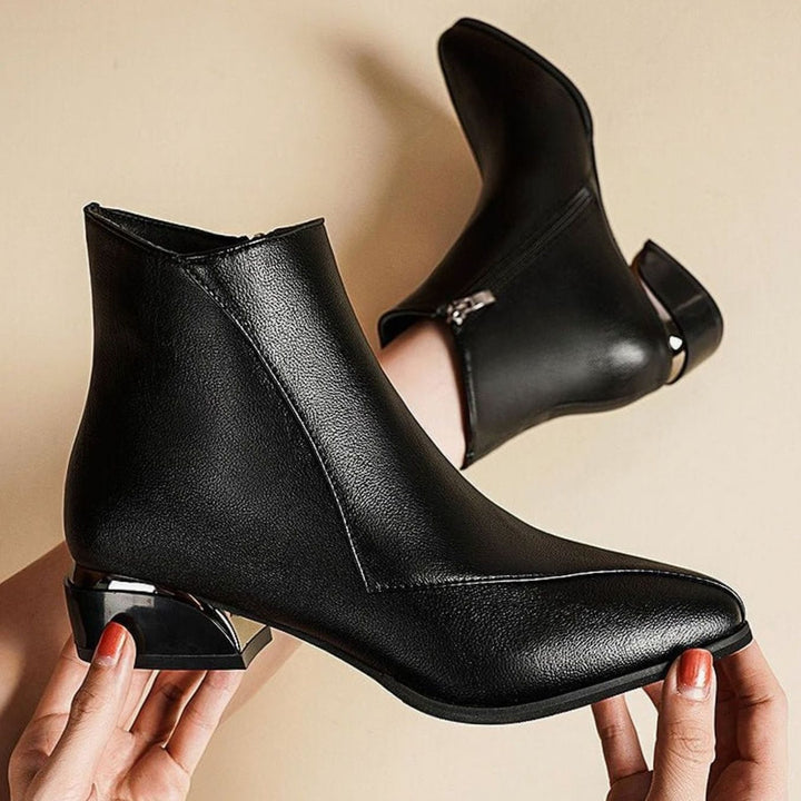 Women's Pointed-Toe Low-Heel Side-Zip Ankle Boots - Midnight Black
