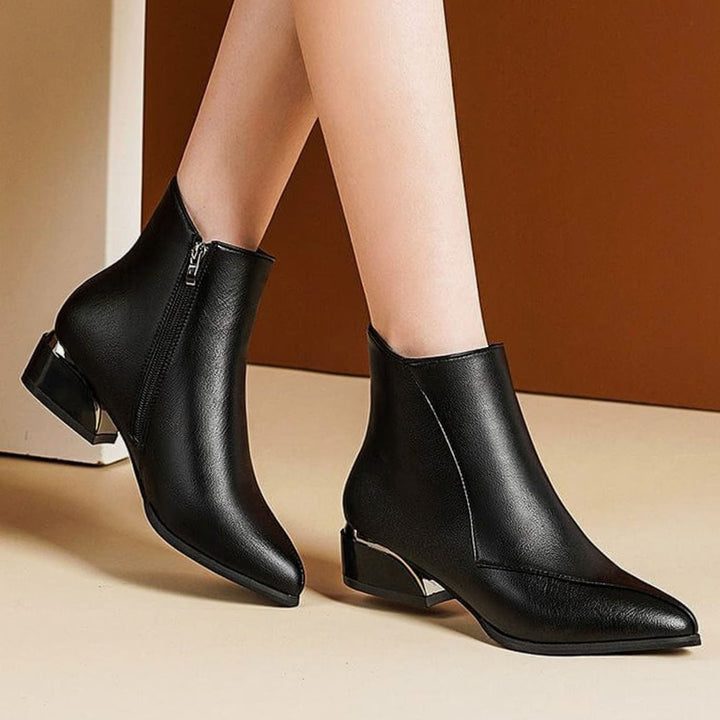 Women's Pointed-Toe Low-Heel Side-Zip Ankle Boots