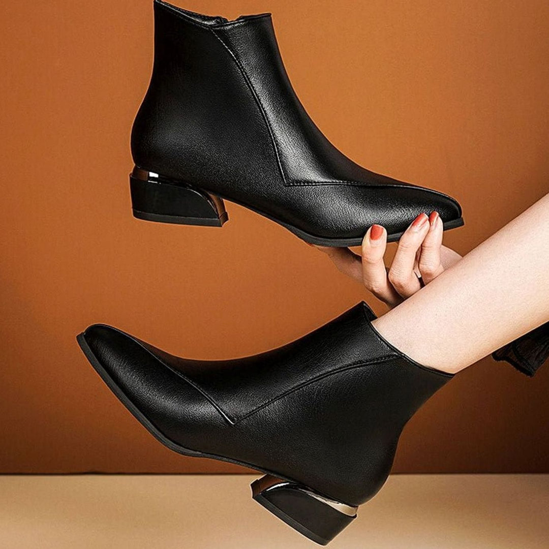 Women's Pointed-Toe Low-Heel Side-Zip Ankle Boots