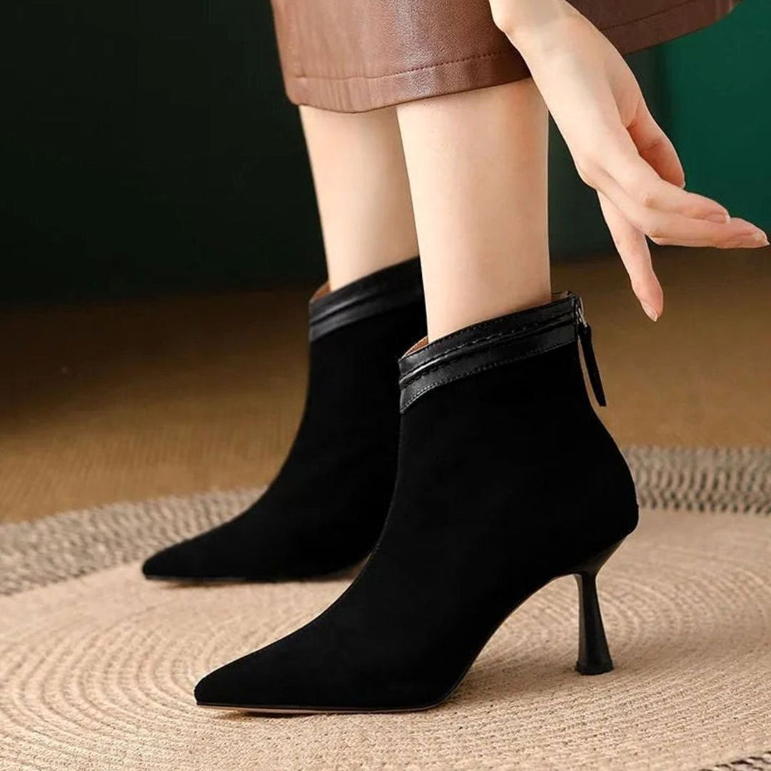 Women's Pointed-Toe Stiletto Heel Suede Ankle Boots - Black