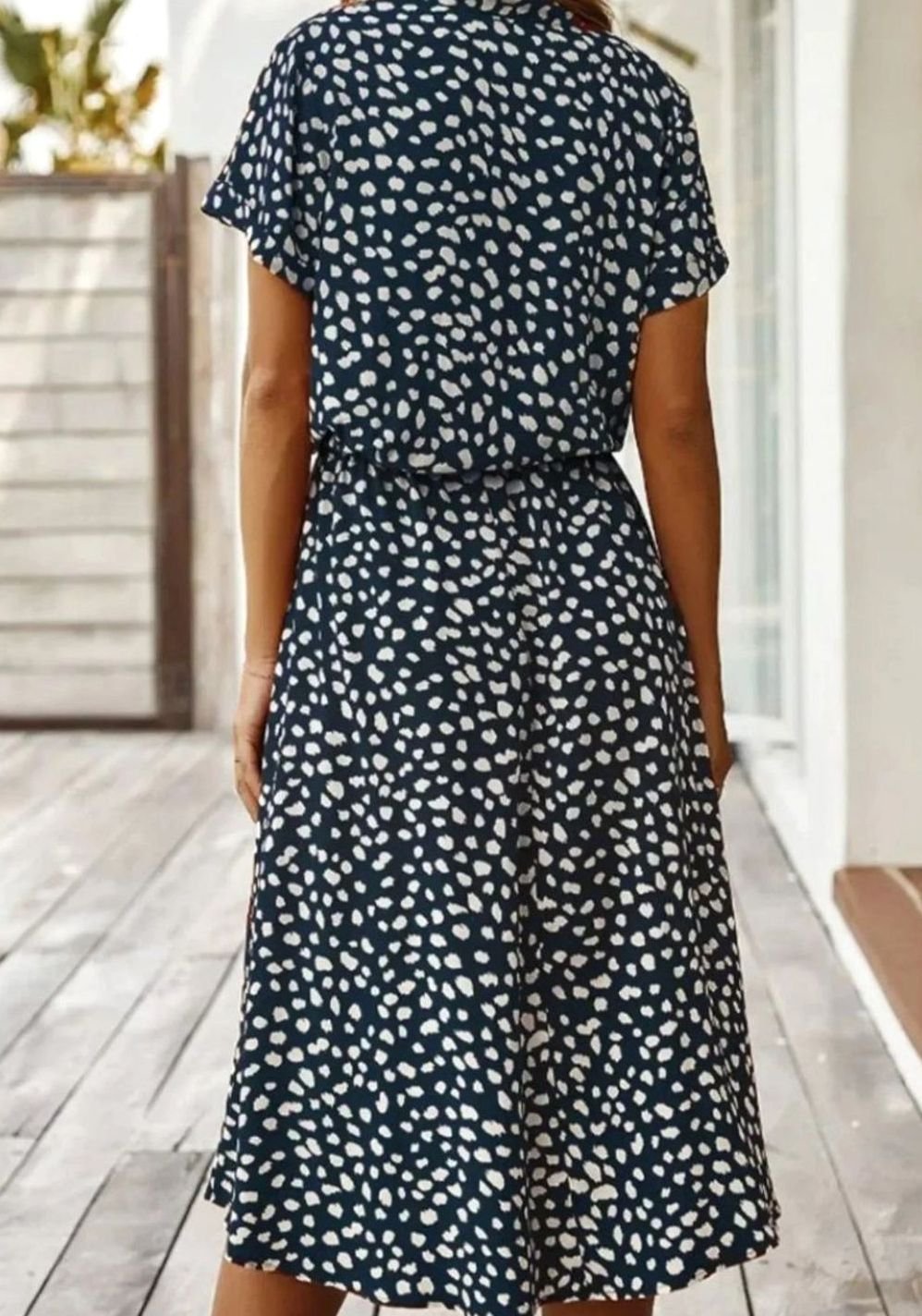 Women's Polka Dot Midi Dress Drawstring Waist Short Sleeve
