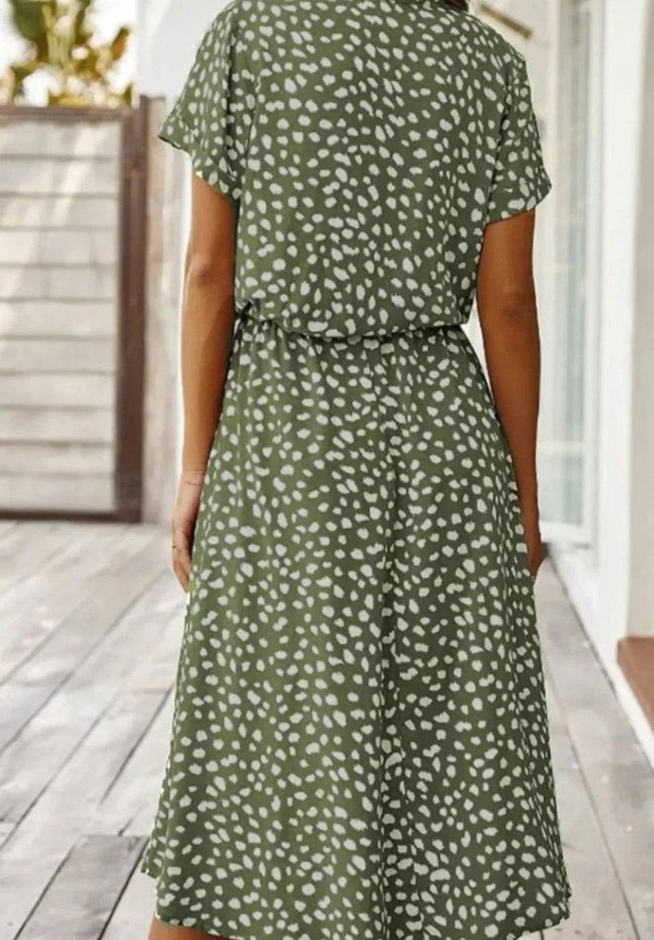 Women's Polka Dot Midi Dress Drawstring Waist Short Sleeve