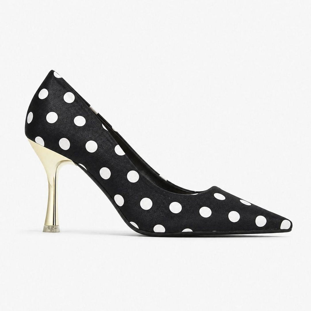 Women's Polka Dot Pointed Stiletto Heeled Slip-On Court Shoes