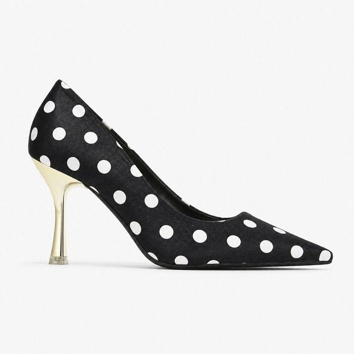 Women's Polka Dot Pointed Stiletto Heeled Slip-On Court Shoes