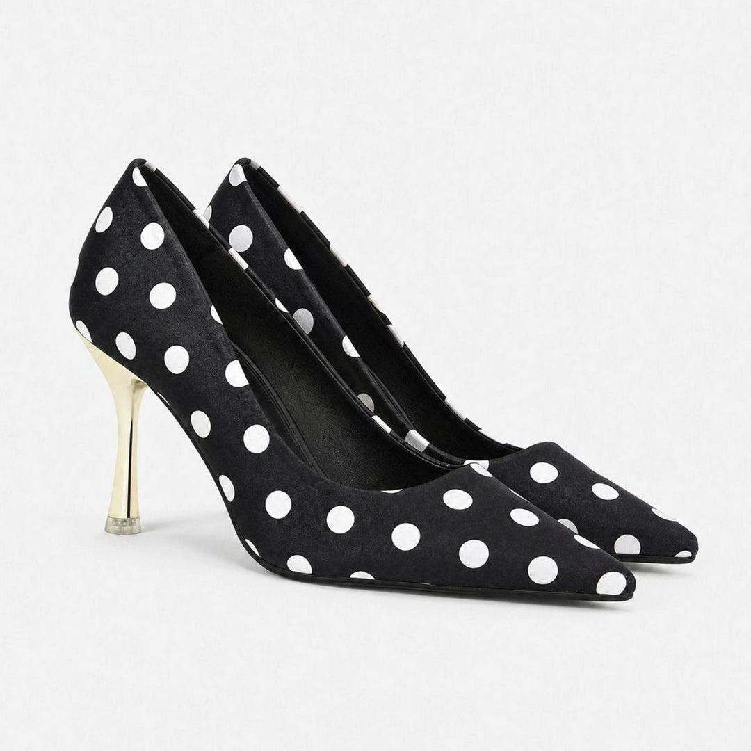 Women's Polka Dot Pointed Stiletto Heeled Slip-On Court Shoes