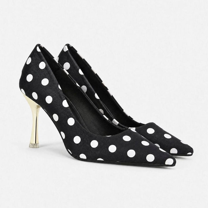 Women's Polka Dot Pointed Stiletto Heeled Slip-On Court Shoes