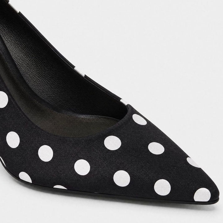 Women's Polka Dot Pointed Stiletto Heeled Slip-On Court Shoes