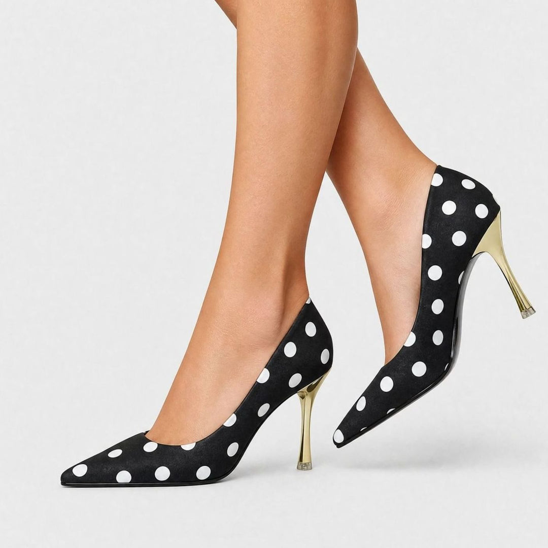 Women's Polka Dot Pointed Stiletto Heeled Slip-On Court Shoes