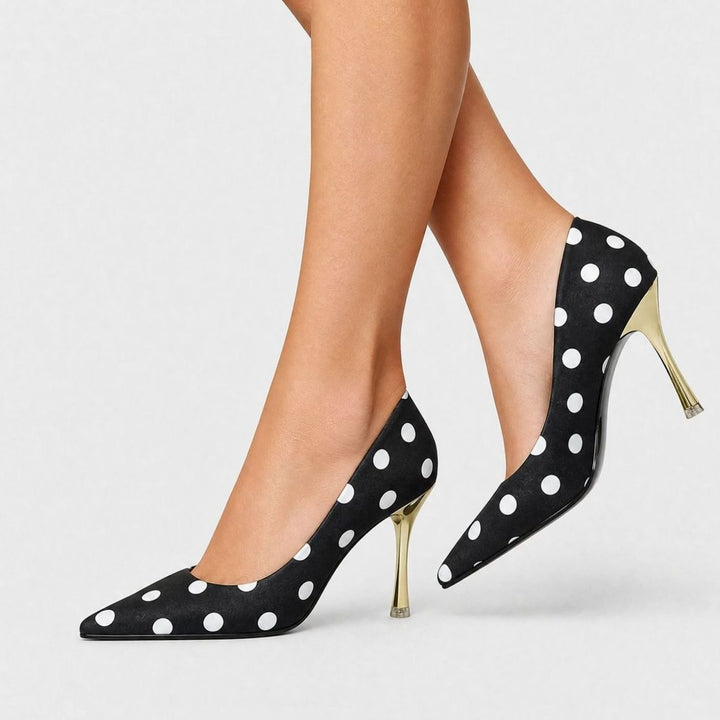Women's Polka Dot Pointed Stiletto Heeled Slip-On Court Shoes