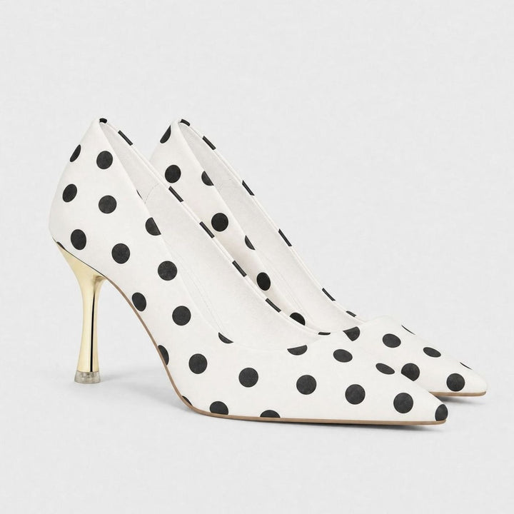 Women's Polka Dot Pointed Stiletto Heeled Slip-On Court Shoes