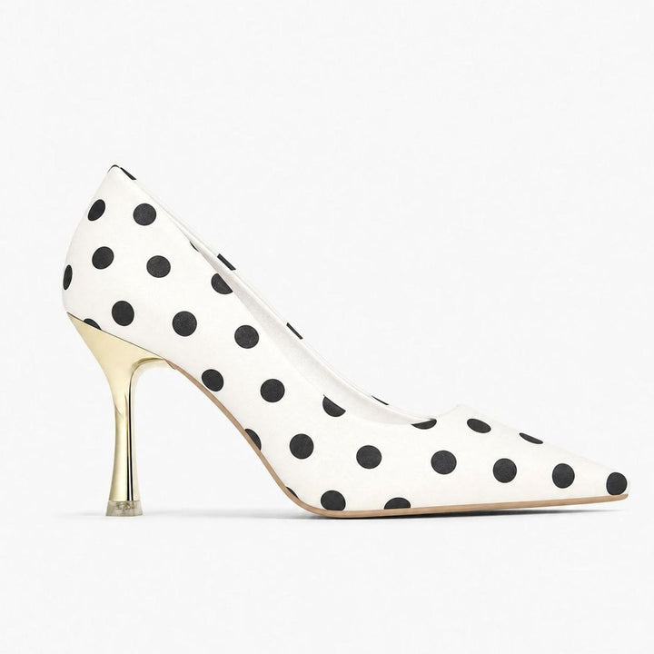 Women's Polka Dot Pointed Stiletto Heeled Slip-On Court Shoes
