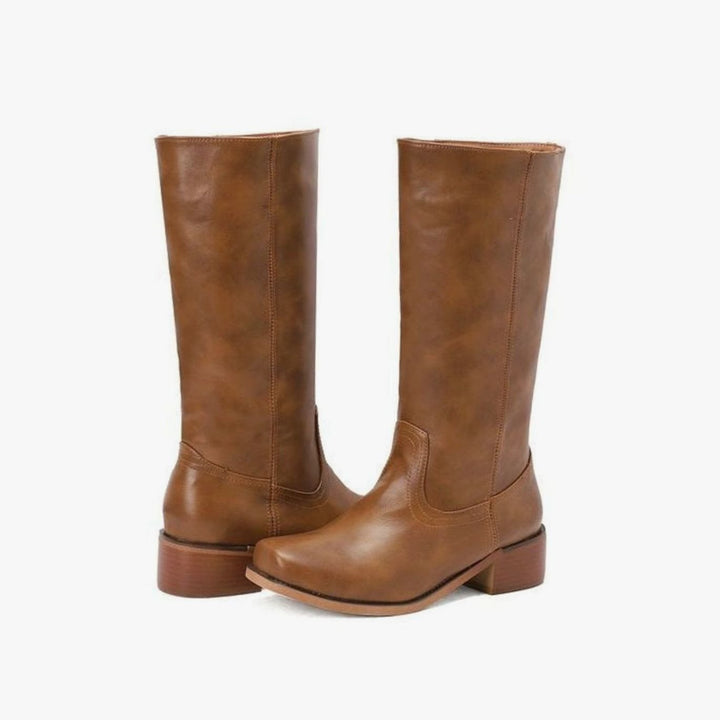 Women's Pull-On Block-Heel Knee-High Faux Leather Boots - Brown