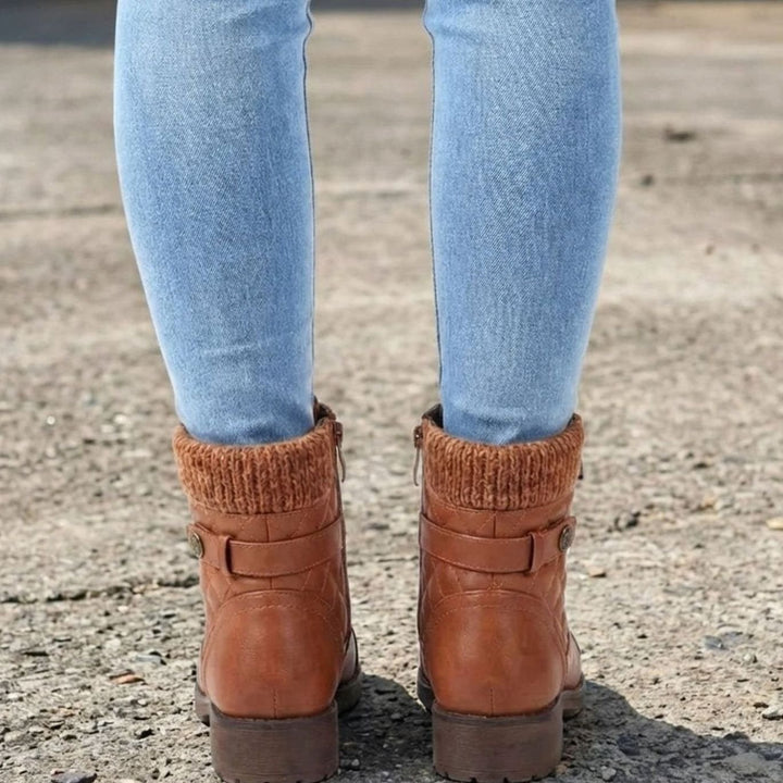 Women's Quilted Block Heel Ankle Boots Lace-Up Side Zip