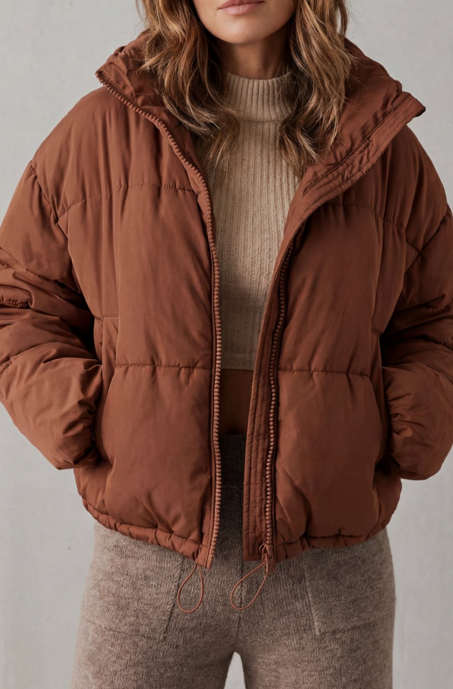 Women's Quilted Cropped Puffer Jacket Hooded Winter Coat
