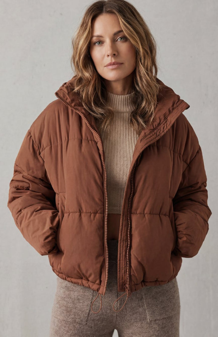 Women's Quilted Cropped Puffer Jacket Hooded Winter Coat