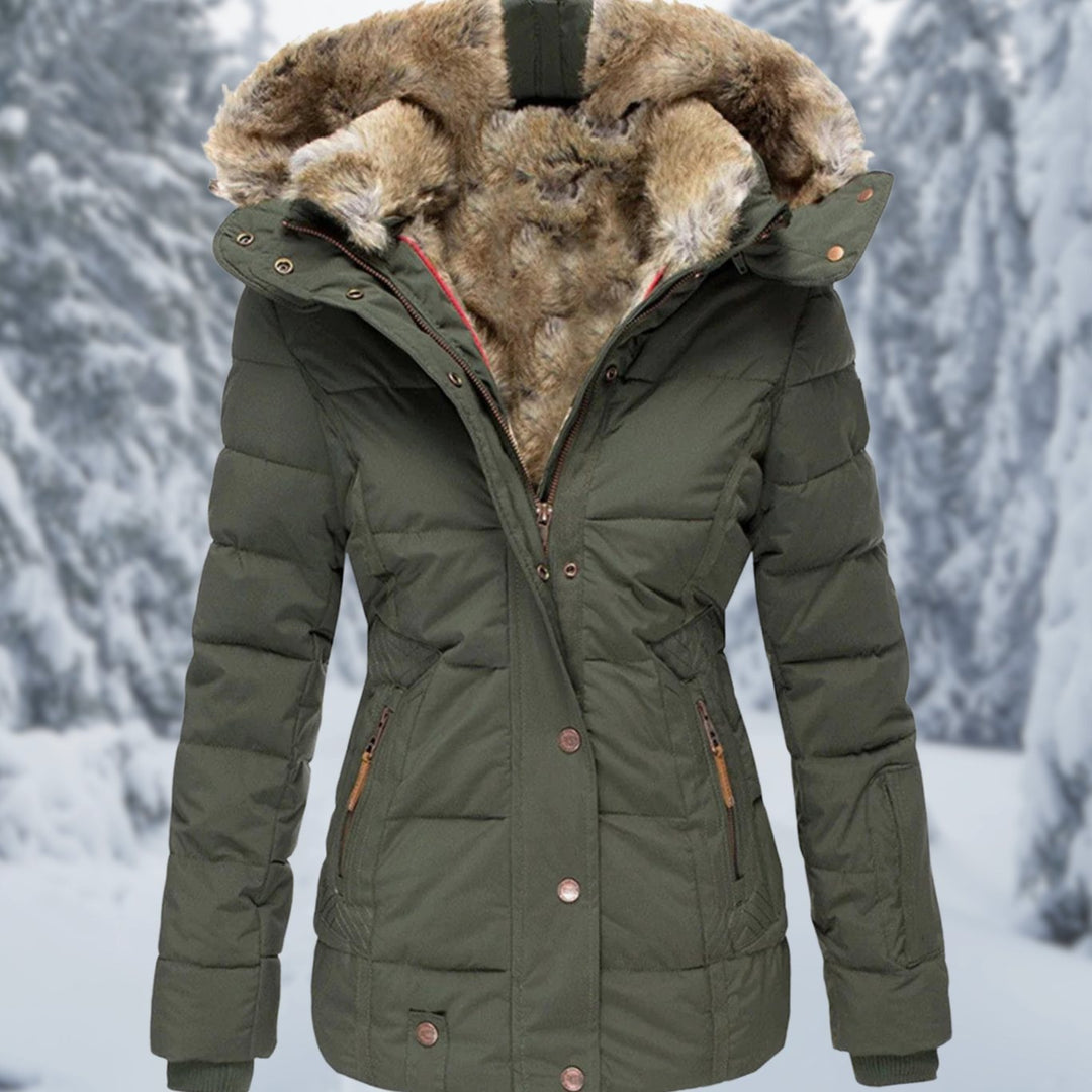 Women's Quilted Faux-Fur Hood Puffer Winter Jacket - Green