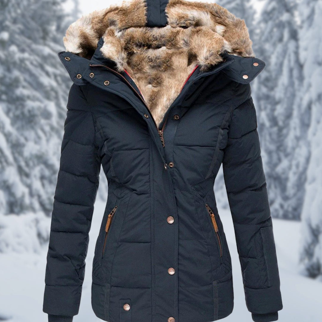 Women's Quilted Faux-Fur Hood Puffer Winter Jacket - Blue