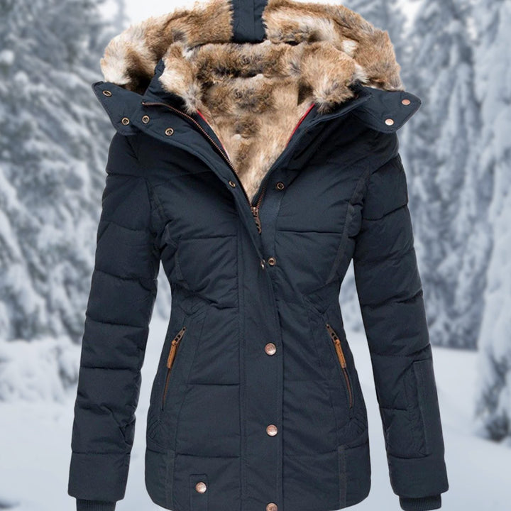 Women's Quilted Faux-Fur Hood Puffer Winter Jacket - Blue